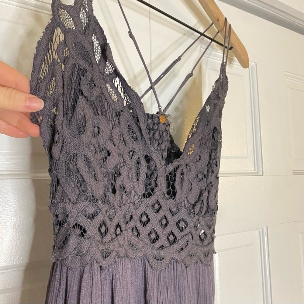 Free People Adella lace mini slip dress in the color, charcoal size medium - Picture 6 of 7